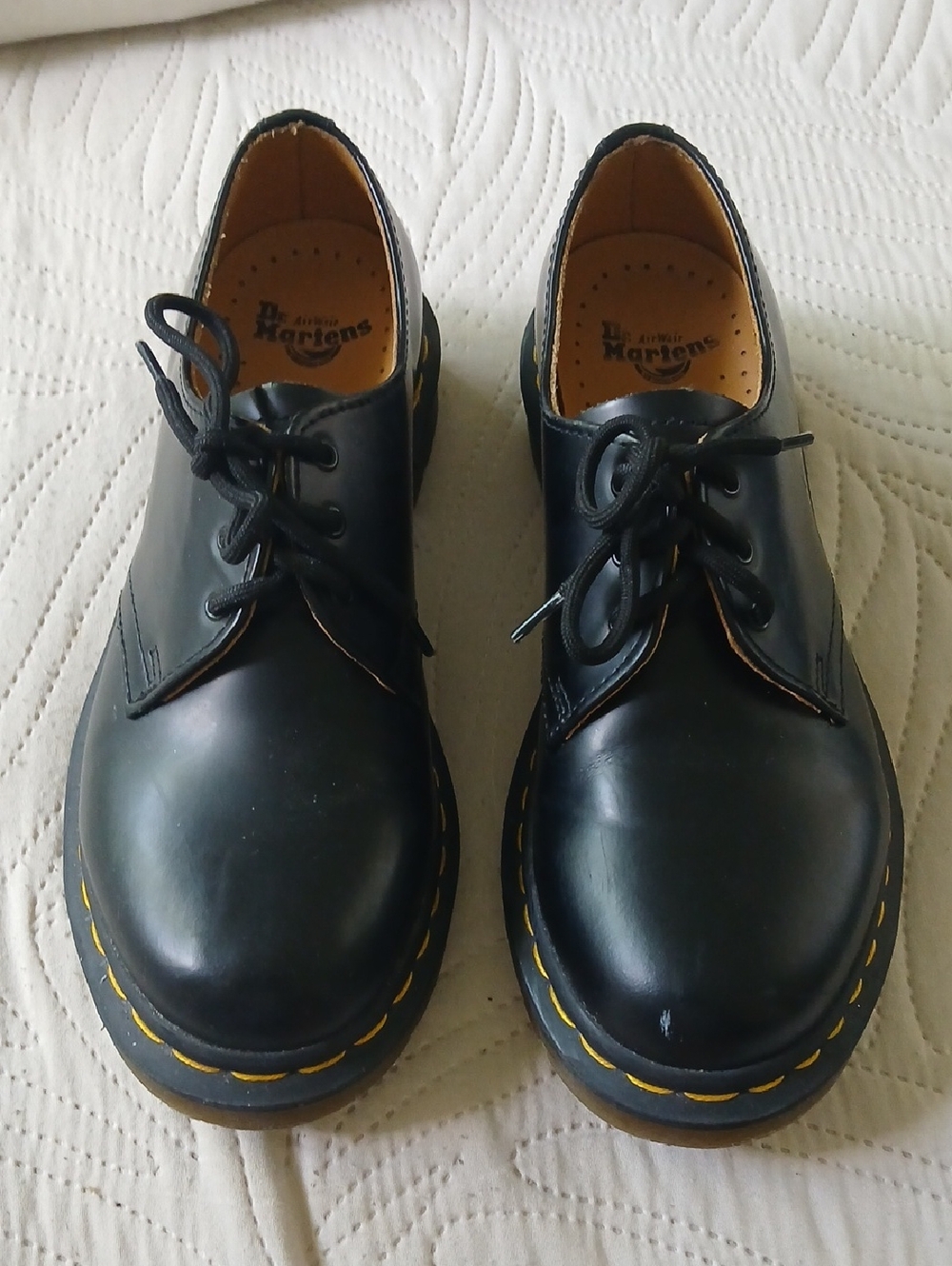 Dr. Martens Black Leather 3-Eye Derby with Yellow Stitching